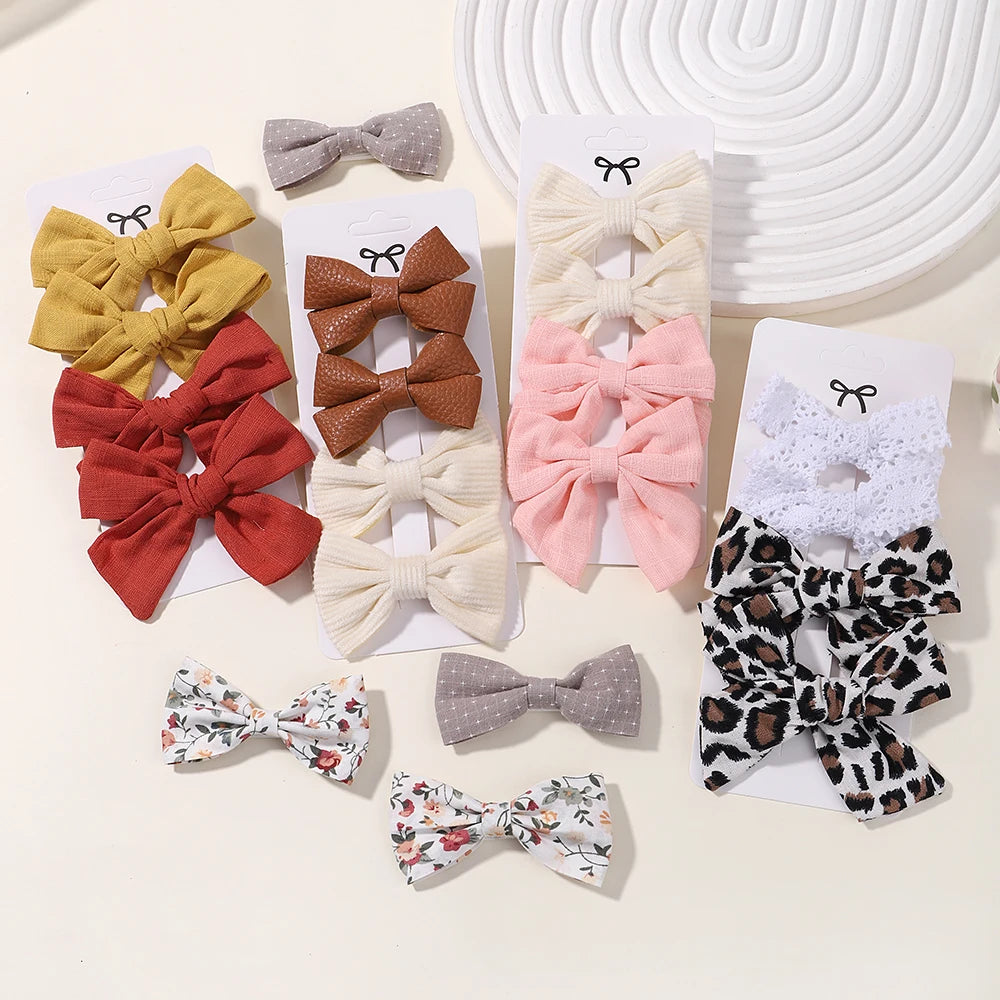 4PCS/Set Muslin Baby Girls Bows Hair Clips Hairpins Hairclip For Kids Cotton Linen Barrette Flower Print Side Pin Accessories