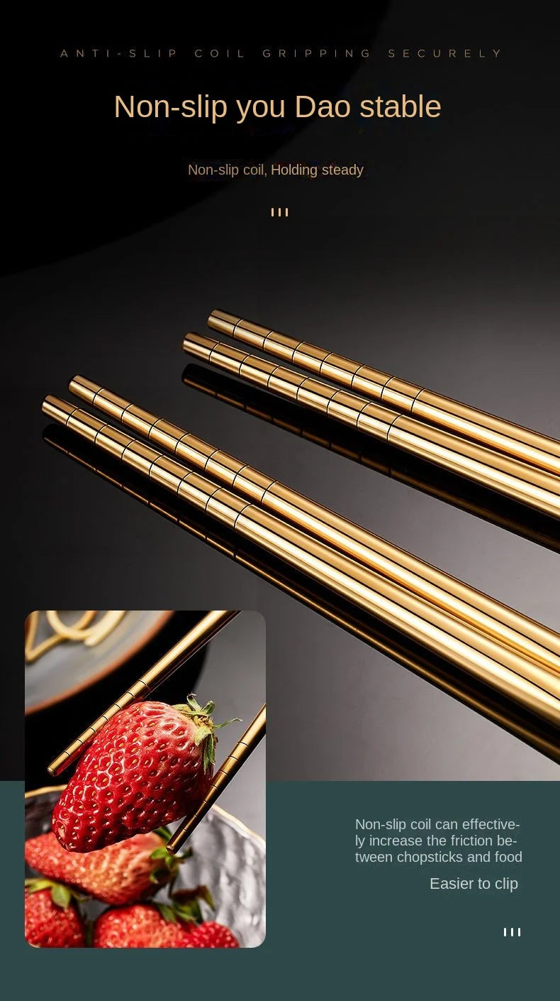 4pcs Household Black Gold Cutlery Set Chopsticks Spoon Green Gold Stainless Steel Dinnerware Set Luxury Tableware Set