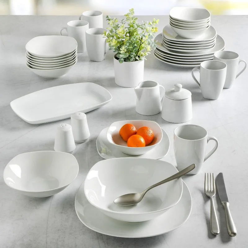 Round 12 Piece Porcelain Chip and Scratch Resistant Dinnerware Plates and Bowls Set, Scratch & Chip Resistant