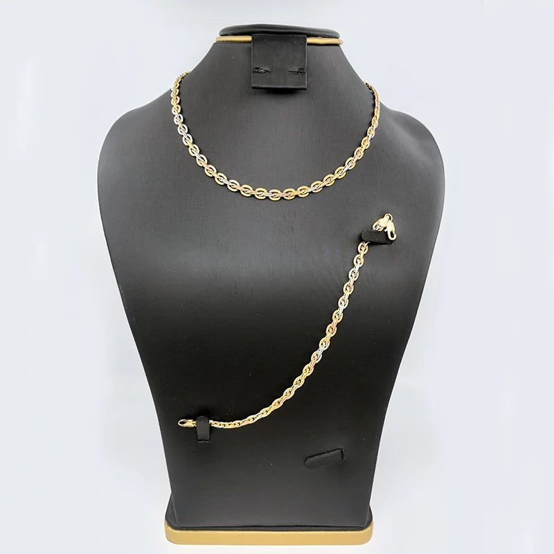 Brazilian Jewelry Sets For Woman Fashion Link High Quality Copper Gold Plated Necklace Bracelet 6MM 7MM Width Jewellery