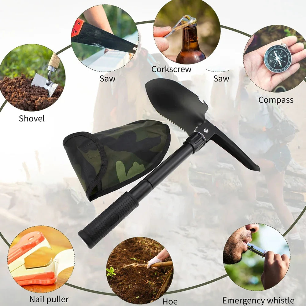 1set Multifunction Camping Shovel Survival Folding Shovels Military Tactical Shovel Hiking Outdoor Garden Hoe Digging Tool Kit