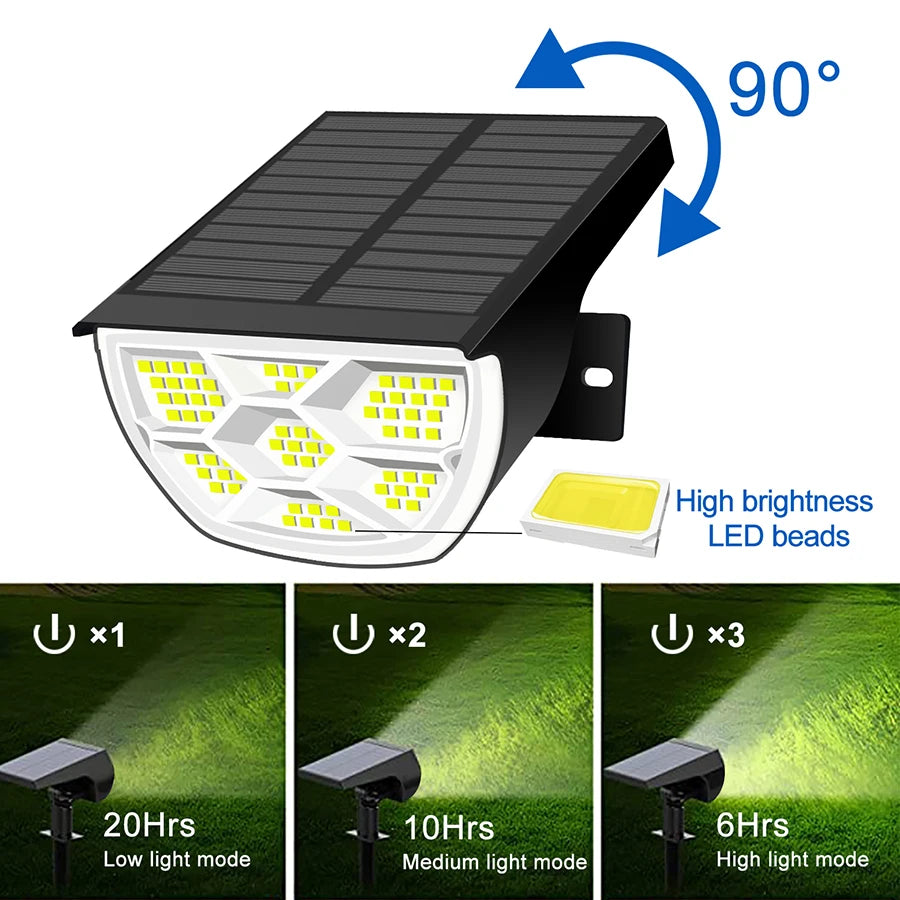 72/68 LED Solar Landscape Spotlights Lights Outdoor 2-in-1 Garden Outdoor Solar Powered Wall Light 3 Mode Front Door Backyard