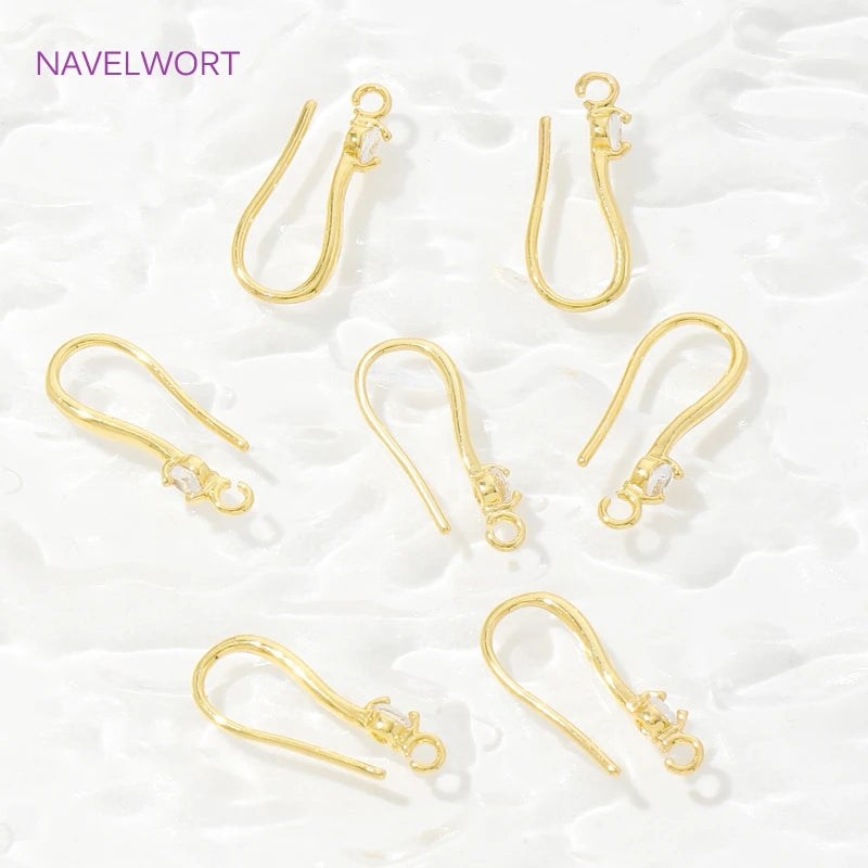 10/20Pcs Earwires Hooks For Earring 18K Gold Plated Brass Inlaid Zircon Earrring Clasp Hooks Fittings,Accessories For Earrings