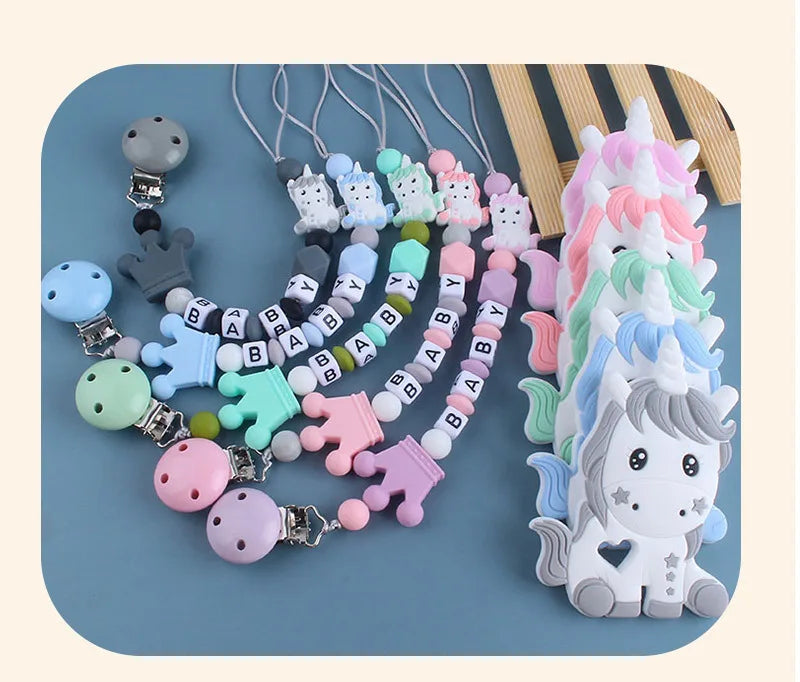 Custom Personalized Name Pacifier Chain for Baby Teether Newborn Toddler Silicone Clips Holder Baby Teething Toys Accessories