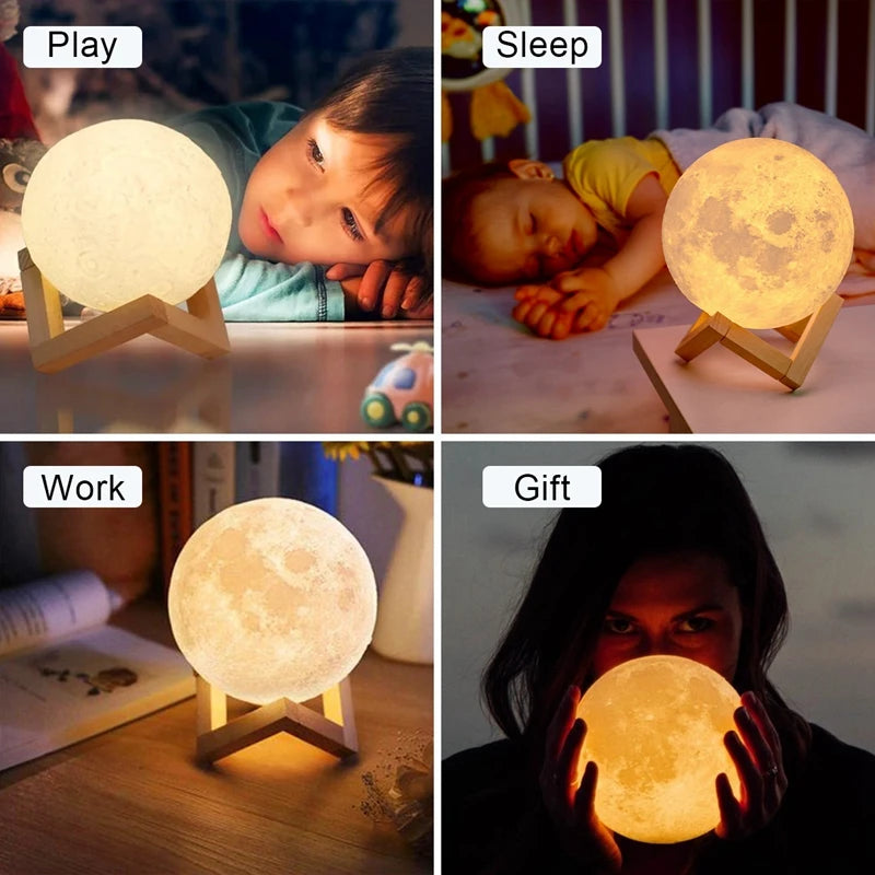 LED Night Light 3d Printing Moonlight 8 cm Bedroom Decoration Moonlight Children Christmas New Year Gift Decor Lighting Atmosphe