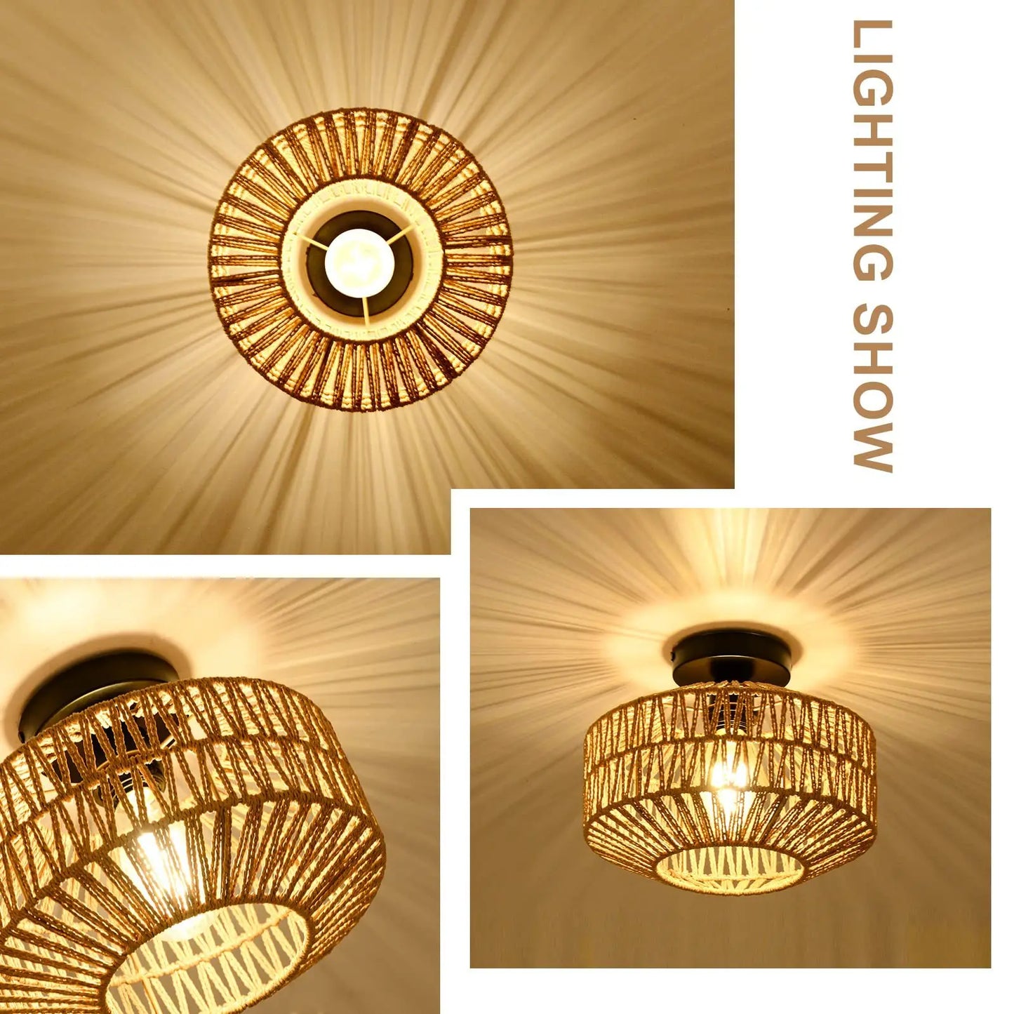 Rattan Ceiling Lamp E27 LED Lights Hand Woven Bedroom Hanging Lamps For Ceiling Light Modern Home Decoration Light Fixture