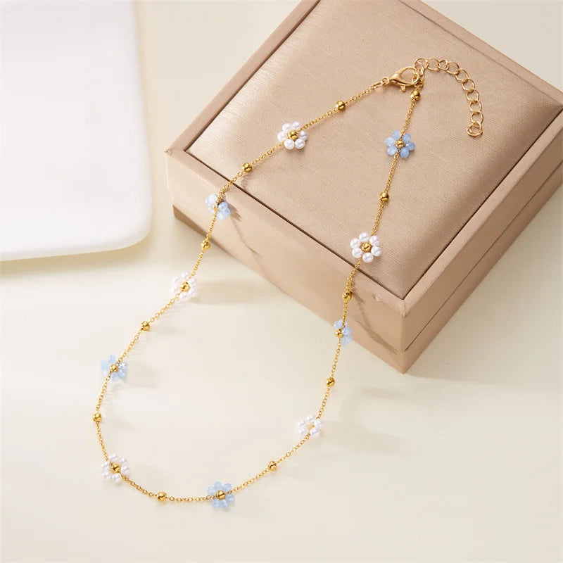 Sweet Cute Crystal Pearl Flower Bracelets for Women Fashion Gold Color Chain Charm Bracelet Necklace Jewelry Wholesale