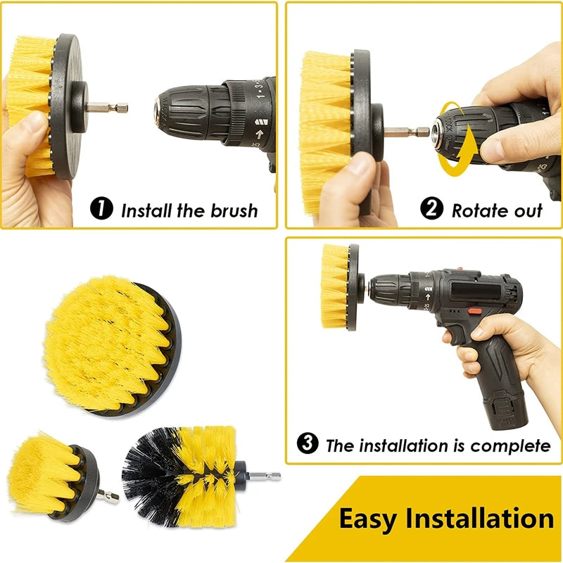 3pcs Drill Brush Attachment Set Power Scrubber Brush With Drill Scrub Brush For Cleaning Showers Tubs Bathroom Tile Grout Carpet