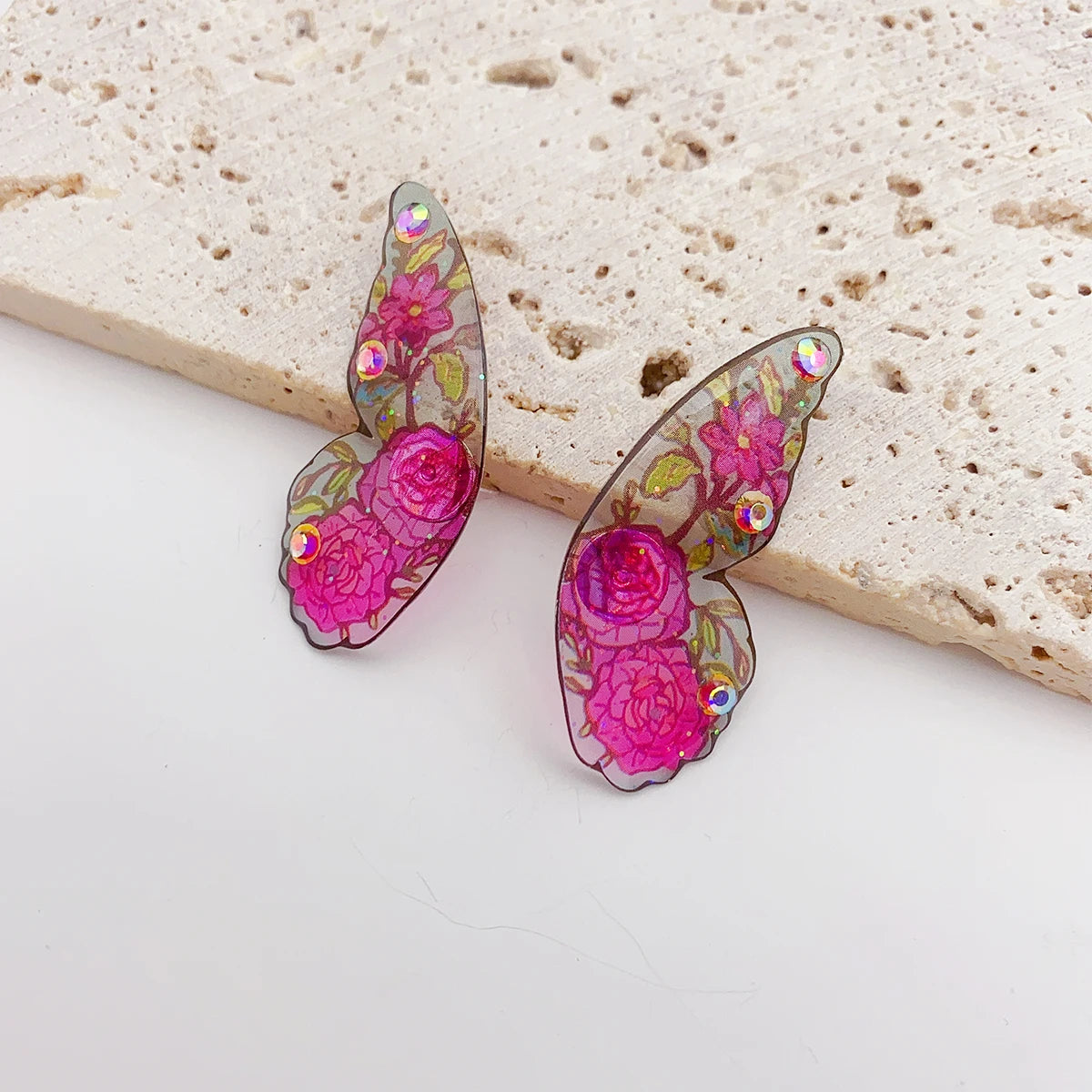 Minar Fairy Gradient Blue Color Resin Butterfly Wings Drop Dangle Earrings for Women Girls Rhinestone Glitter Pendant Earring