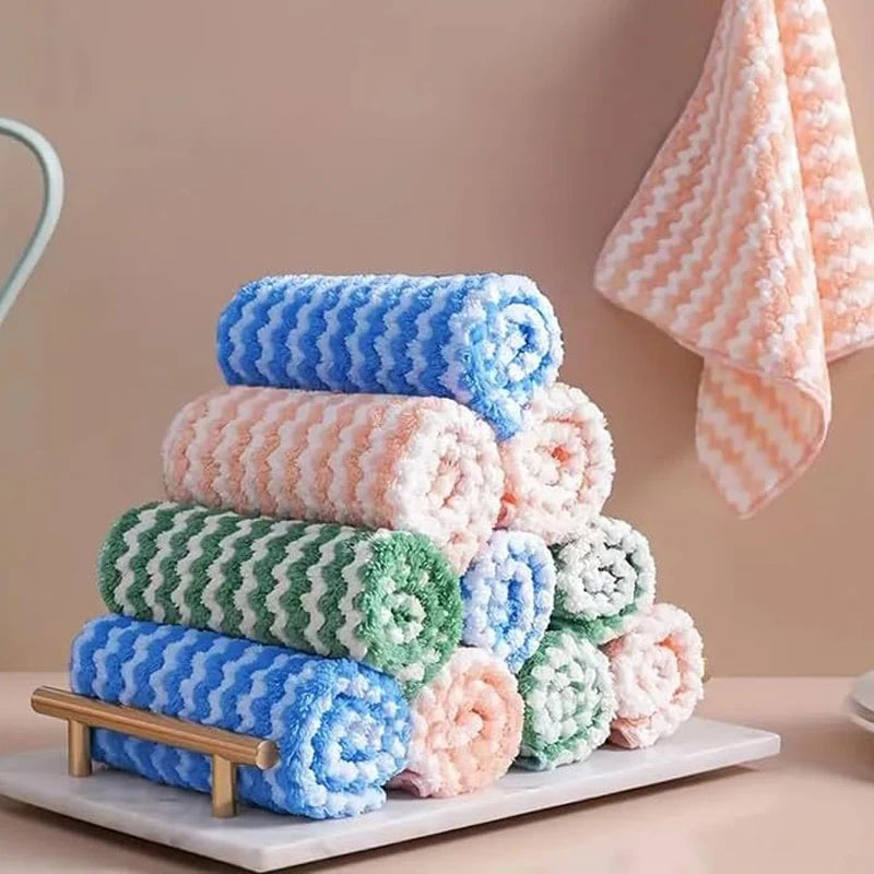 Double-sided Fleece Dishcloths Super Absorbent Cleaning Cloths Scouring Pads Kitchen Washing Dish Rags Glass Windows Wipe Towel