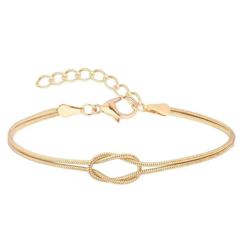 Stainless Steel Snake Chain Handmade Knot Shaped Bracelet For Women Simple Gold Color Chain Bracelet Jewelry Valentine's Day