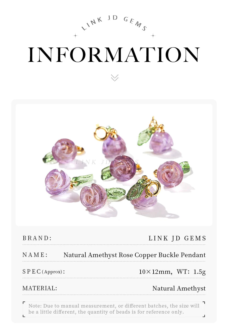 1 Pc Natural Amethyst Rose Flower Shape Copper Buckle Pendant Quality Charm For Jewelry Making Diy Necklace Bracelet Accessory