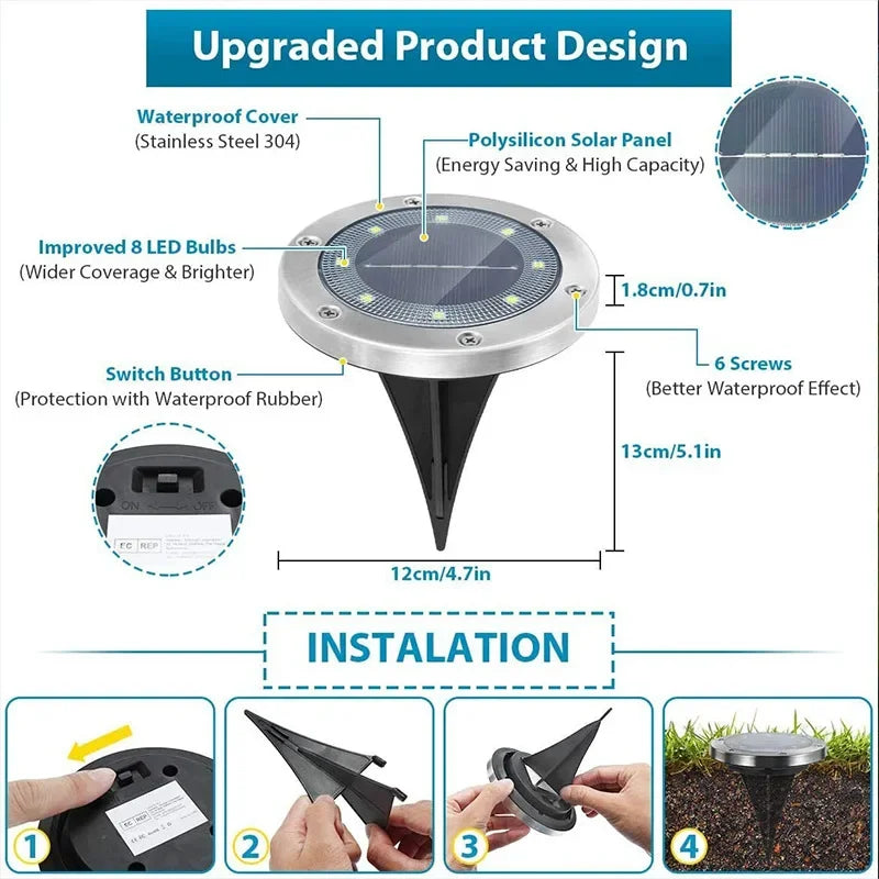 8LED Solar Buried Light Waterproof Outdoor Courtyard Garden Lawn Decoration Landscape Floor Light Waterproof Staircase