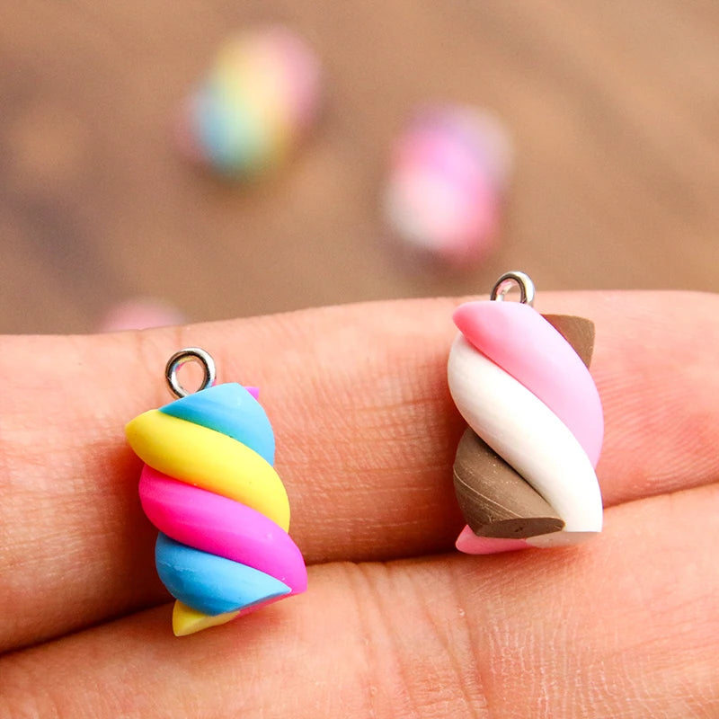 10Pcs 10X20MM 6 Color Colored Cotton Candy Earring Charms Diy Findings Kawaii 3D Keychain Bracelets Pendant For Jewelry Making