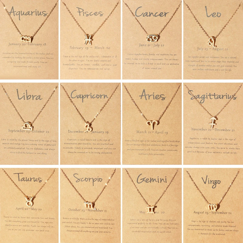 1Pcs 12 Zodiac Sign Necklace for Women 12 Constellation Charm Chain Pendant Choker Birthday Jewelry with Cardboard Card