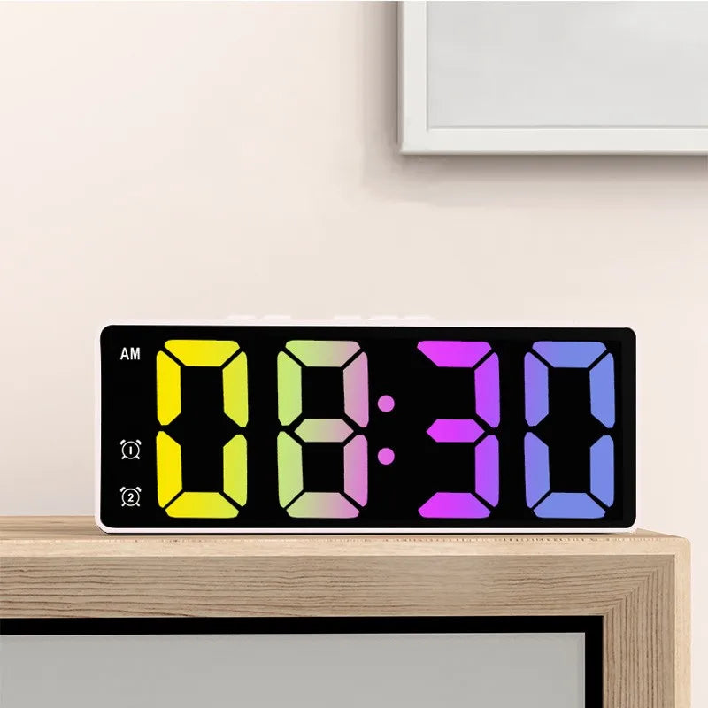 LED Alarm Clock Electronic Student Digital Clock Voice Control Dual Snooze 12/24H Dual Alarms Temperature Mute Table Clock