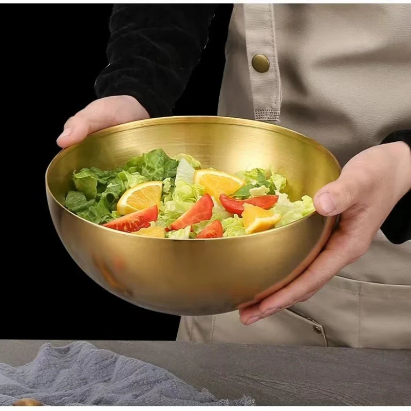 Gold Stainless Steel Fruit Salad Bowls Soup Rice Noodle Ramen Bowl Kitchen Tableware Utensils Food Container Mixing Bowls