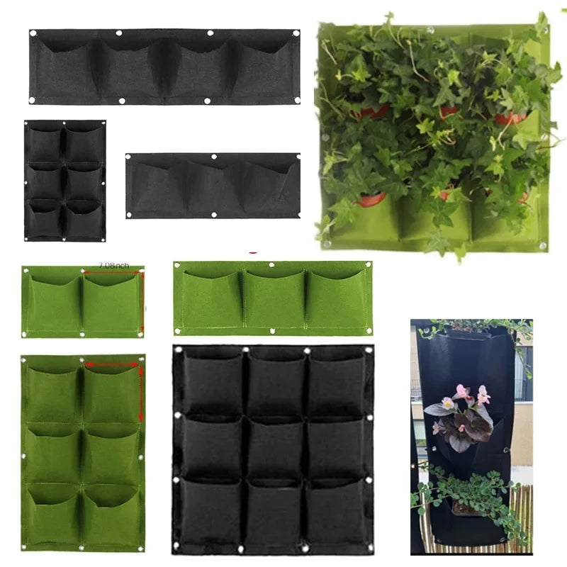 2/3/4/6/9/12 Pockets Wall Hanging Planting Pot Green black Plant Grow Planter Vertical Garden Bag Supplies Bags Garden Tool