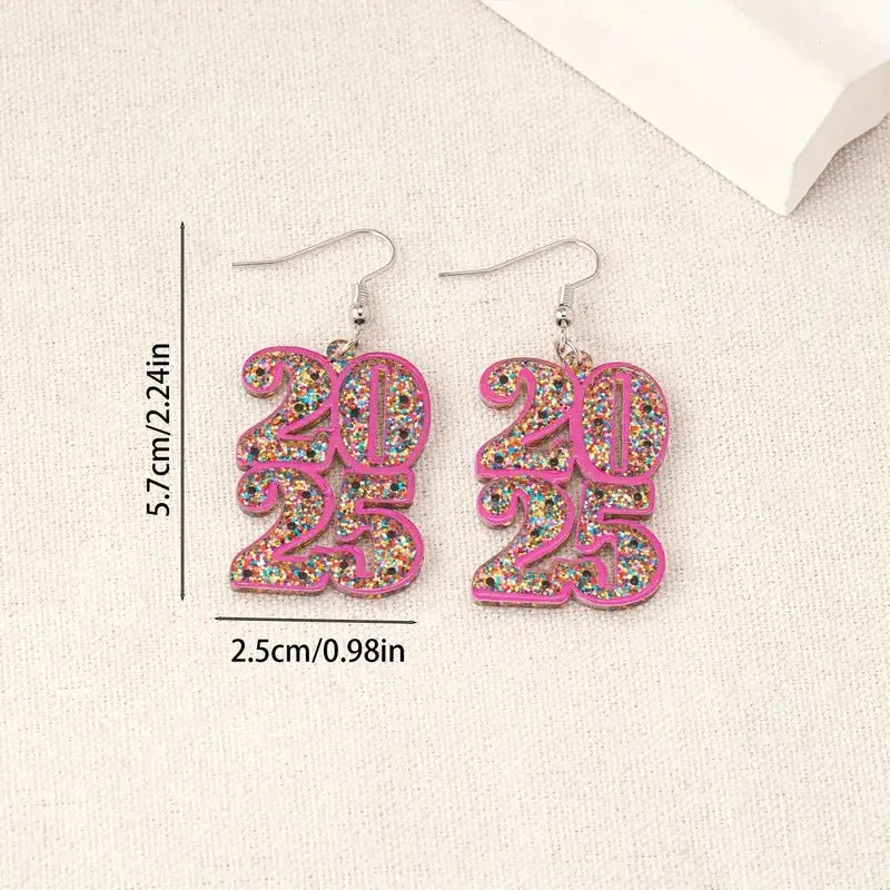 2025 Multicolor Acrylic Number Dangle Earrings Women Creative Fashion Shining Earring New Year Ear Accessory