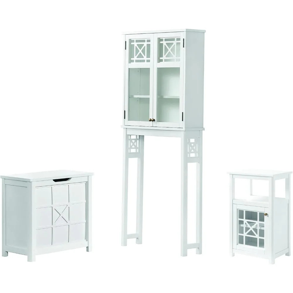 4-Piece Bathroom Set with Over Toilet Shelf, Wall Mounted Cabinet, Hamper, and Floor Cabinet