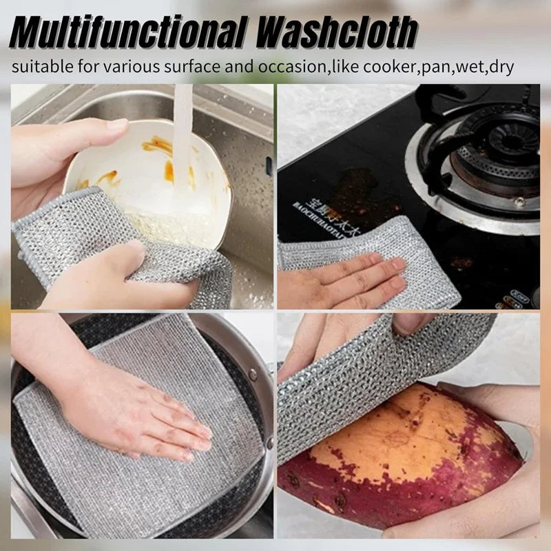 Multifunctional Non-Scratch Wire Dishcloth Wire Dishcloth Multipurpose Wire Microfiber Cloth Cleaning Cloth Magic Dish Towel