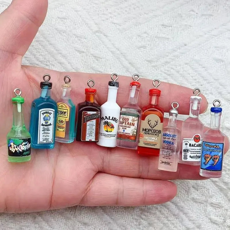 10pcs Mini Alcoholic Drink Bottle Resin Charms Popular Wine Bottles Pendant For Earring Keychain Diy Cute Jewelry Making