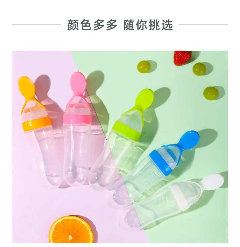 Squeezing Feeding Bottle Silicone Newborn Baby Training Rice Spoon Infant Cereal Food Supplement Feeder Safe Tableware Tools