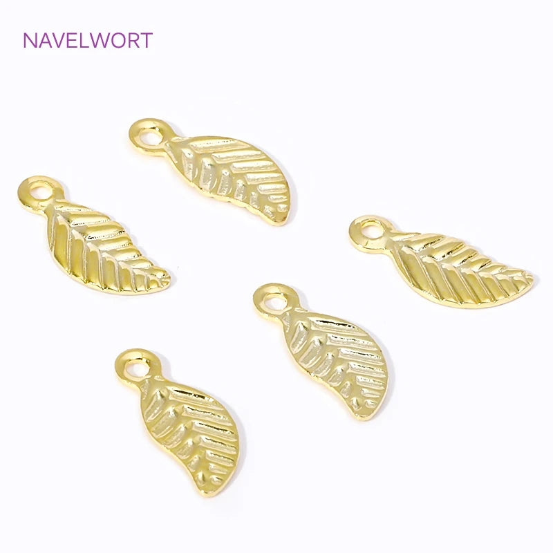 18K Gold Plated Brass Mini Tree Leaf Leaves Charms Pendants,For Earrings Necklace Jewelry Making DIY Handmade Crafts Wholesale