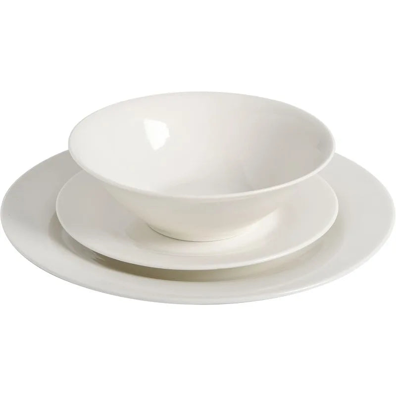 Round 12 Piece Porcelain Chip and Scratch Resistant Dinnerware Plates and Bowls Set, Scratch & Chip Resistant