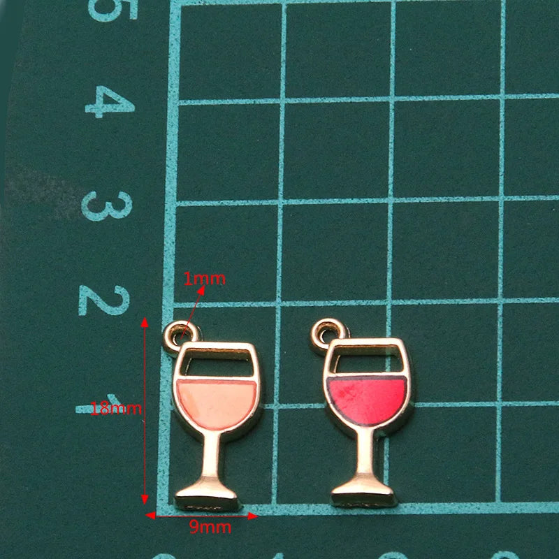 20pcs 9*18mm 4 Color Alloy Metal Drop Oil Wine Glass Charms Drinks Pendant For DIY Bracelet Necklace Jewelry Making