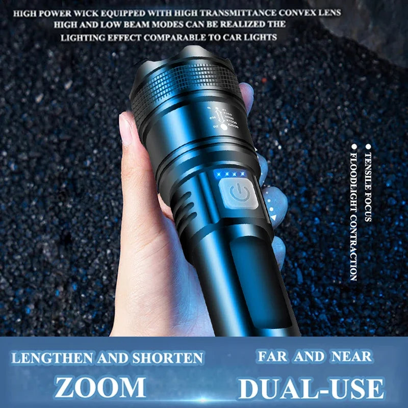 Powerful P70 Led Flashlights 5000LM Ultra Bright Tactical Light Emergency Spotlights Telescopic Zoom Light Builtin 18650 Battery