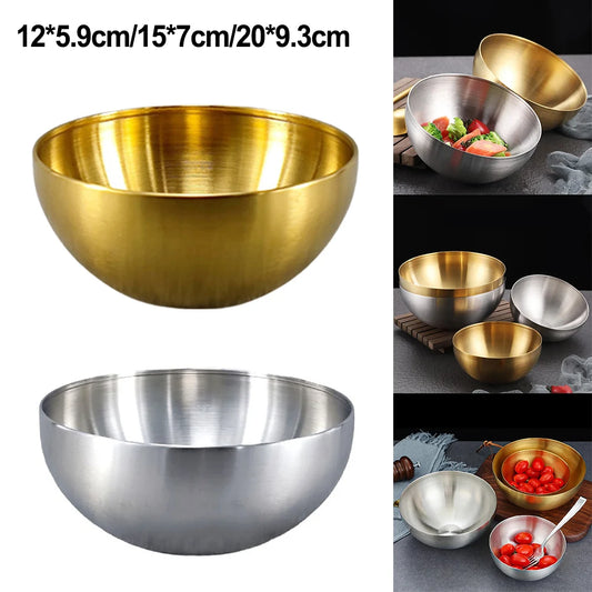 Gold Stainless Steel Fruit Salad Bowls Soup Rice Noodle Ramen Bowl Kitchen Tableware Food Container Mixing Bowls