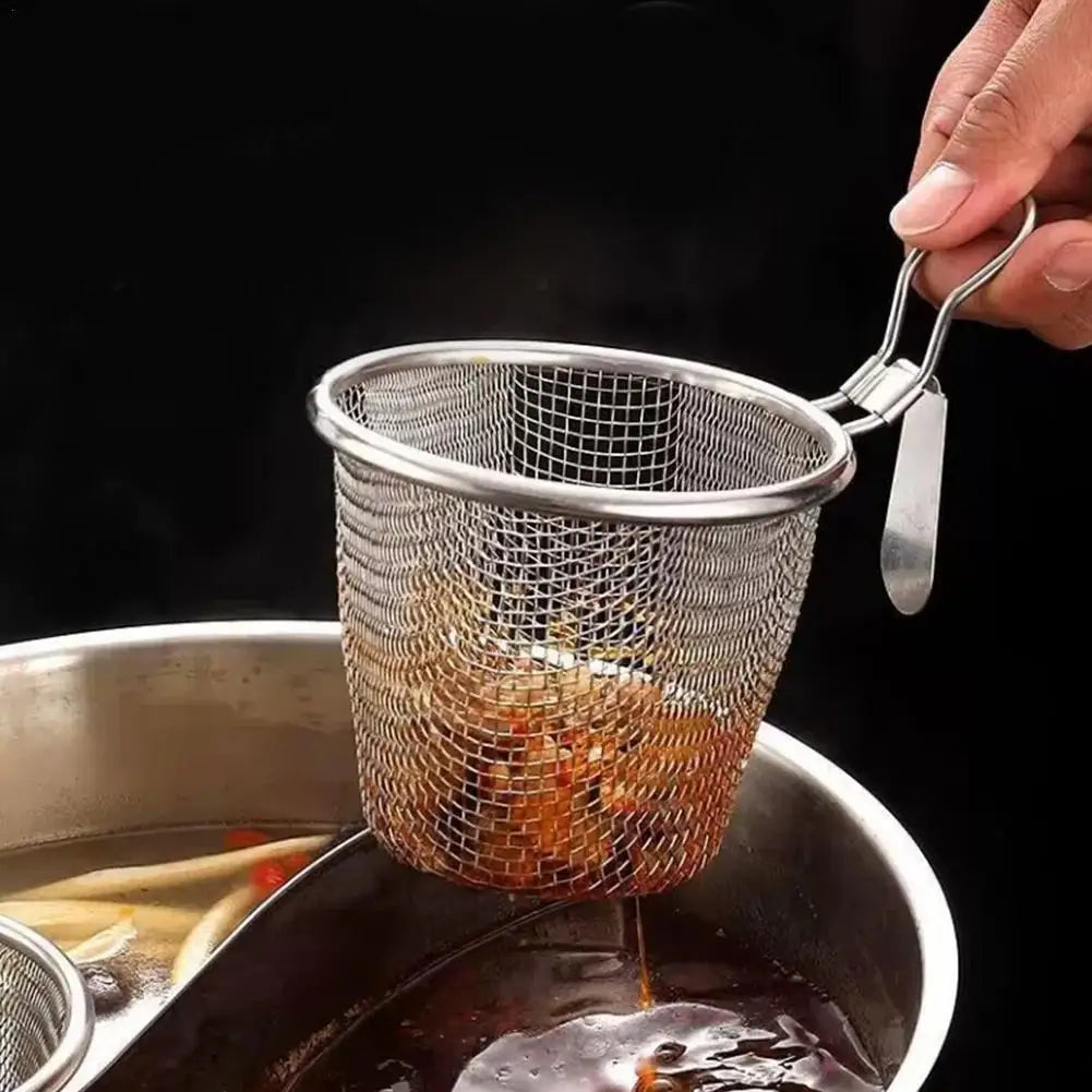 Mesh Net Strainer Basket Colander Net French Fries Hot Pot Skimmer Food Sieve Slotted Spoon Colander Kitchenware Tools