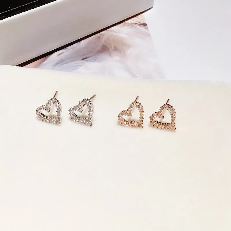 Korean Earrings S925 Silver Color Heart Bling Zircon Stone Stud Earrings for Women Fashion Jewelry 2022 Trend