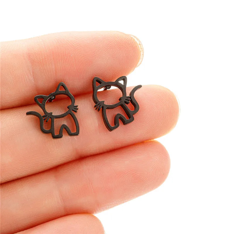 4Pairs/Lot Lovely Stainless Steel Cat Stud Earrings for Women Girl Fashion Happy Kitty Earings Dog Paw Ear Jewelry Piercing Gift