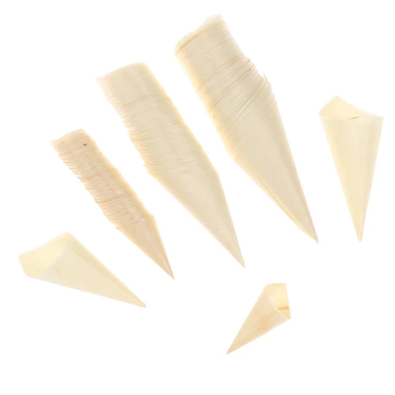 50 Pcs Disposable Wood Appetizer Cones Ice Cream Cone Cups Party Candy