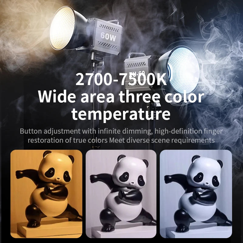 Bi-Color Camera Light 400g Portable 60W COB Continuous Output Lighting CRI≥90 TLCI≥97 Handheld Indoor Outdoor Photography Lights