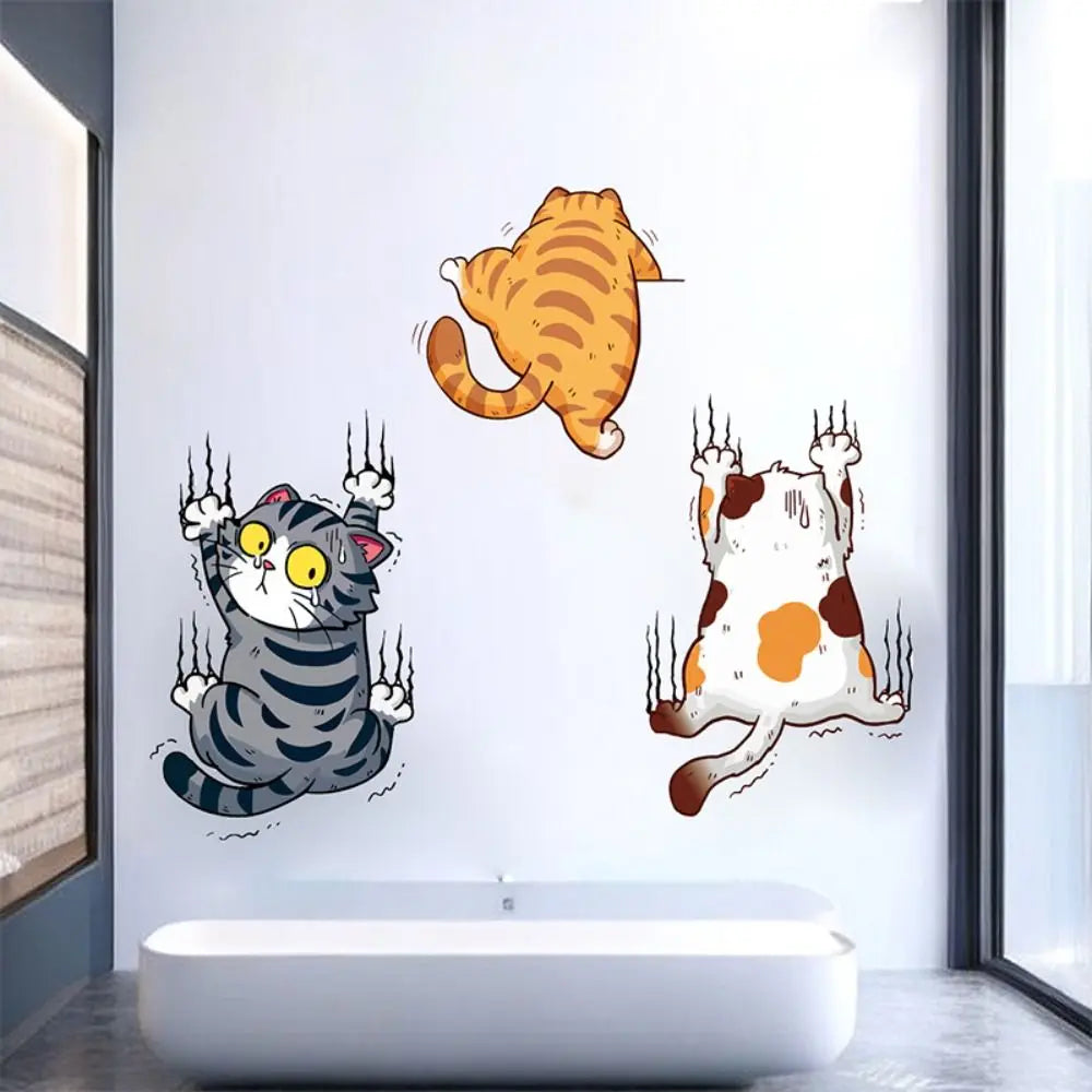 3 PCS/SET Cute Cat Wall Sticker Toilet Decor Bathroom Mural Room Background Home Decoration Self-adhesive Cupboard Decals