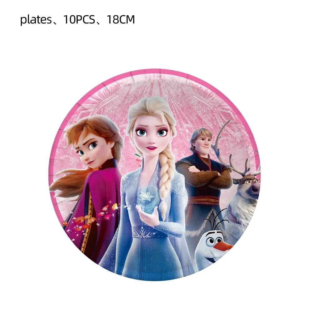 Disney Pink Frozen Theme Party Supplies Disposable Tableware Paper Cups Napkins Plates Banners Elsa And Anna Birthday Decoration