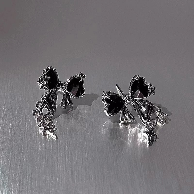 Y2K Bowknot Zircon Stud Earrings for Women Fashion Korean Silver Color Pink Crystal Personality Earring Girl Party Jewelry Gifts