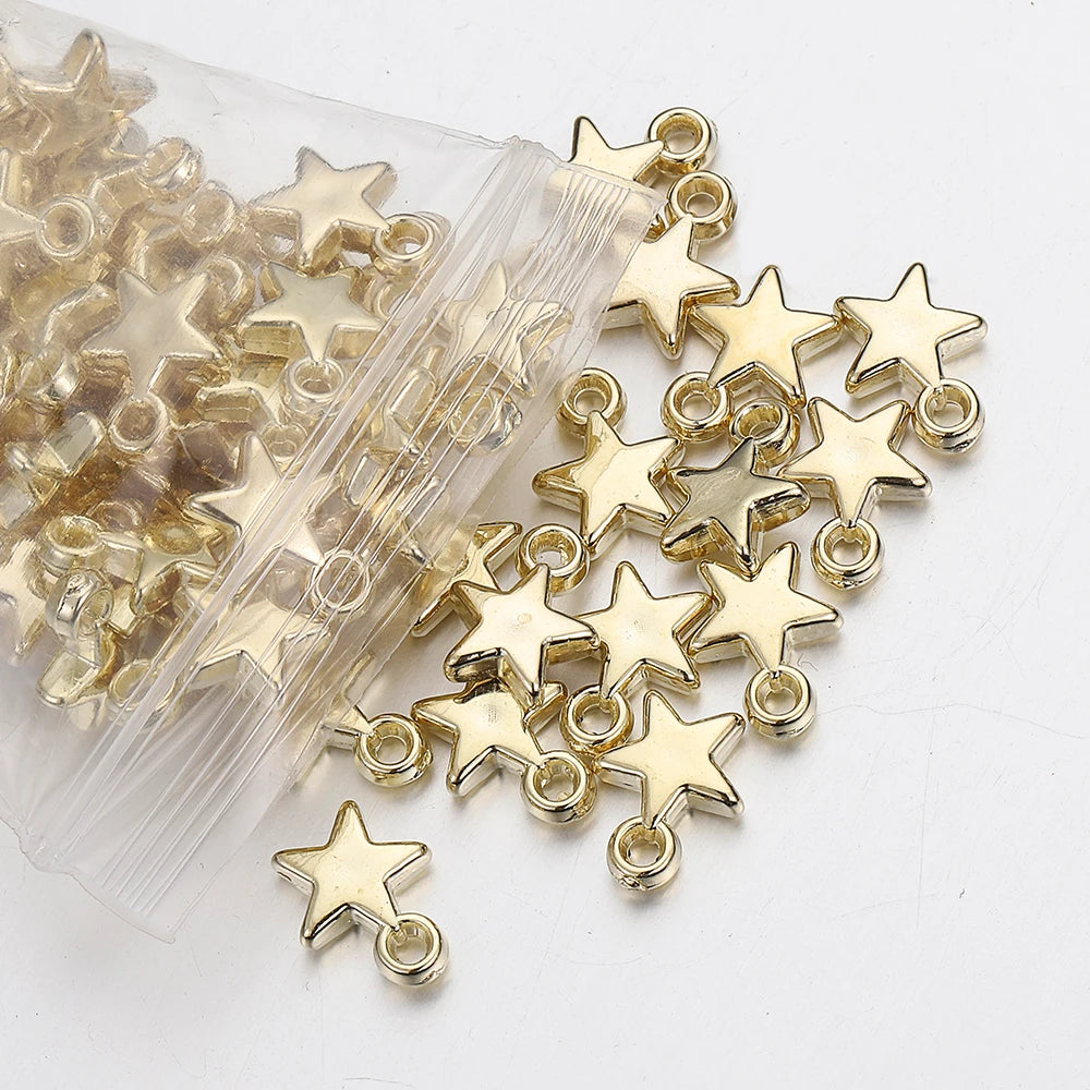 100Pcs CCB Acrylic Beads Charms Pendants 9mm Star Gold Color Silver Color Charm Beads for Jewelry Making Finding