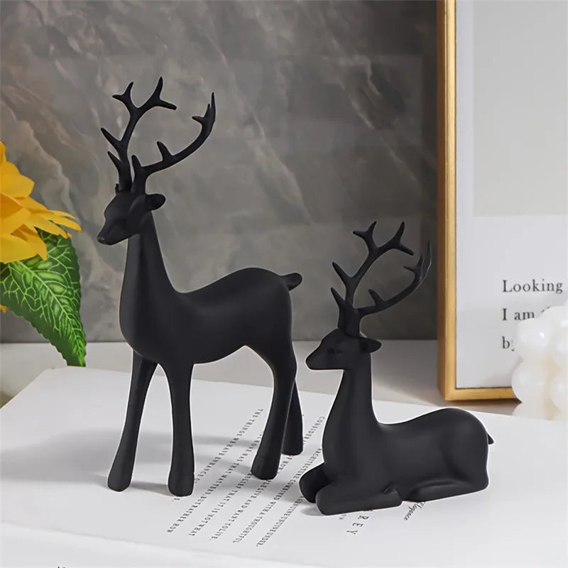 Christmas Decorate Modern Reindeer Figurines Matte Black Deer Statues Elk Sculpture Decorations for Living Room, Bedroom, Office