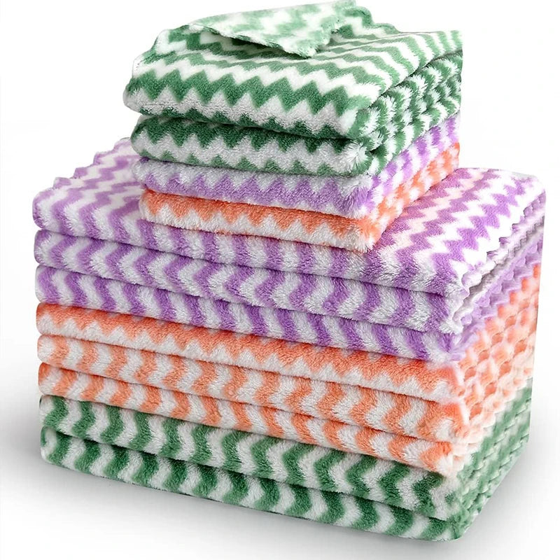 Double-sided Fleece Dishcloths Super Absorbent Cleaning Cloths Scouring Pads Kitchen Washing Dish Rags Glass Windows Wipe Towel