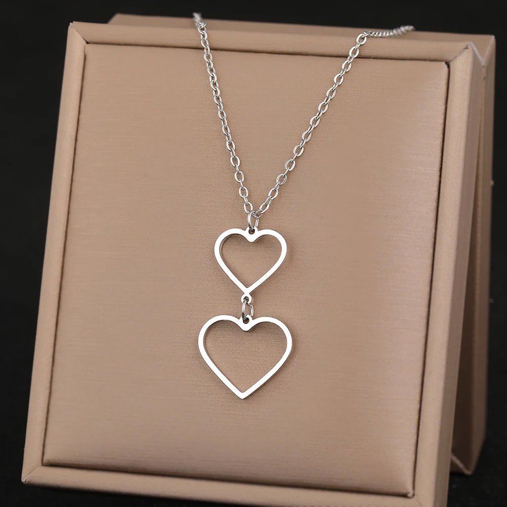 Stainless Steel Necklaces Elegant Exquisite Heart Infinity Symbol Heartbeat Pendants Chain Trend Fine Necklace For Women Jewelry