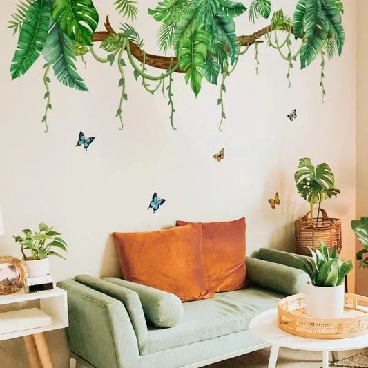 Watercolor Leaf Butterfly Bird Plant Wall Stickers for  Living Room Decor Children Kids Room Bedroom Decoration Wall Decals