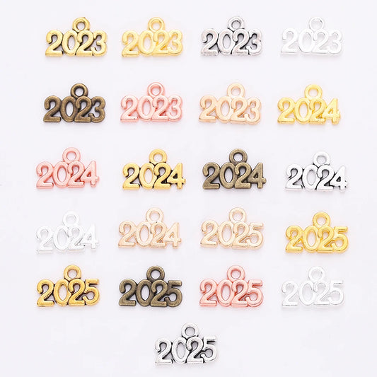 50pcs 7 Colors Alloy Metal Classic Number 2023/2024/2025 Year Charms Fit Souvenir Handmade Jewelry Accessories Making 9x14mm