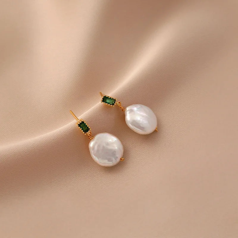 Minar Delicate Irregular Freshwater Pearl Earring For Women Gold Color Metal Hanging Drop Earrings Statement French Jewelry 2023