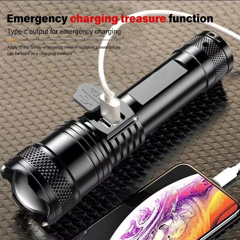 9900LM Powerful LED Flashlight Battery Display USB Rechargeable Light Telescopic Zoom Torch Lamp Outdoor Camping Fishing Lantern