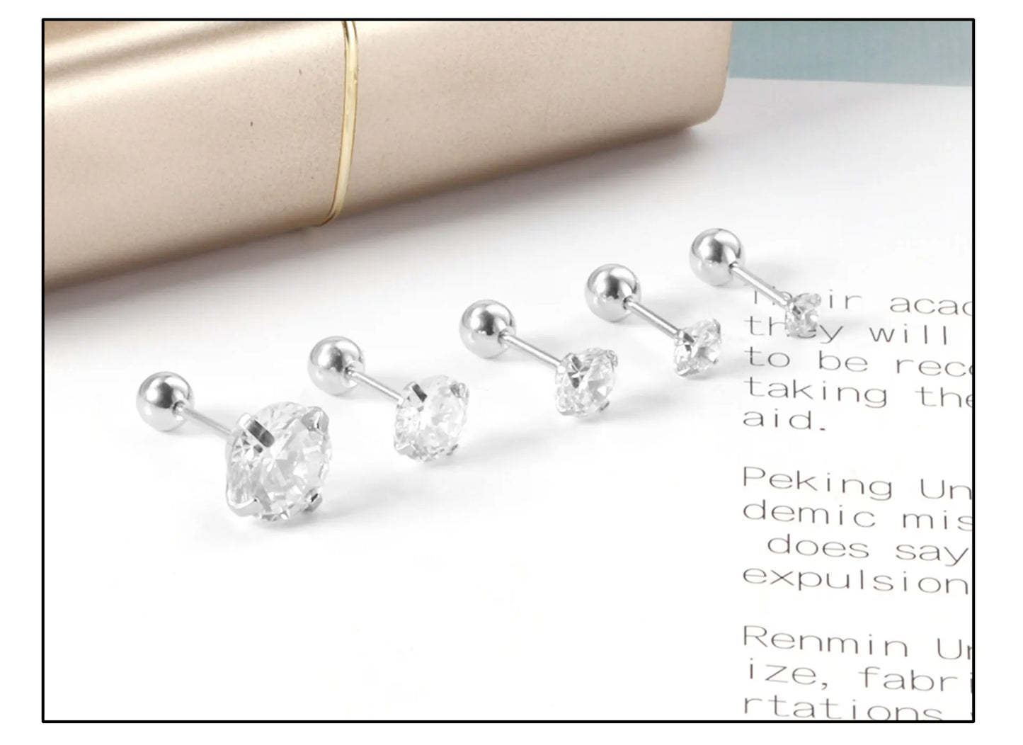 LUXUSTEEL 1 Pairs Shiny Crystal Zircon Stud Earrings For Women Men Round Beads Screw Back Needle CZ Ear Stainless steel 3-8mm