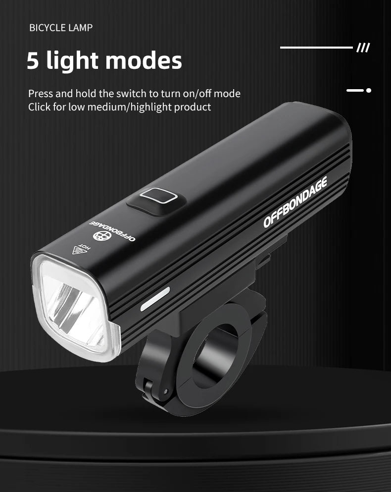 OFFBONDAGE Bicycle Light 1000Lumen Bike Headlight Power Bank Flashlight Handlebar USB Charging MTB Road Highlight